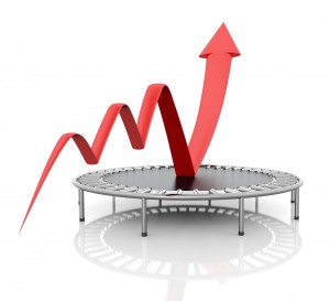 Business growth red graphic relaunched with a trampoline